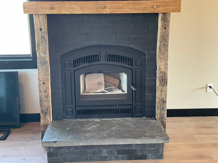 Black slate fireplace surround.